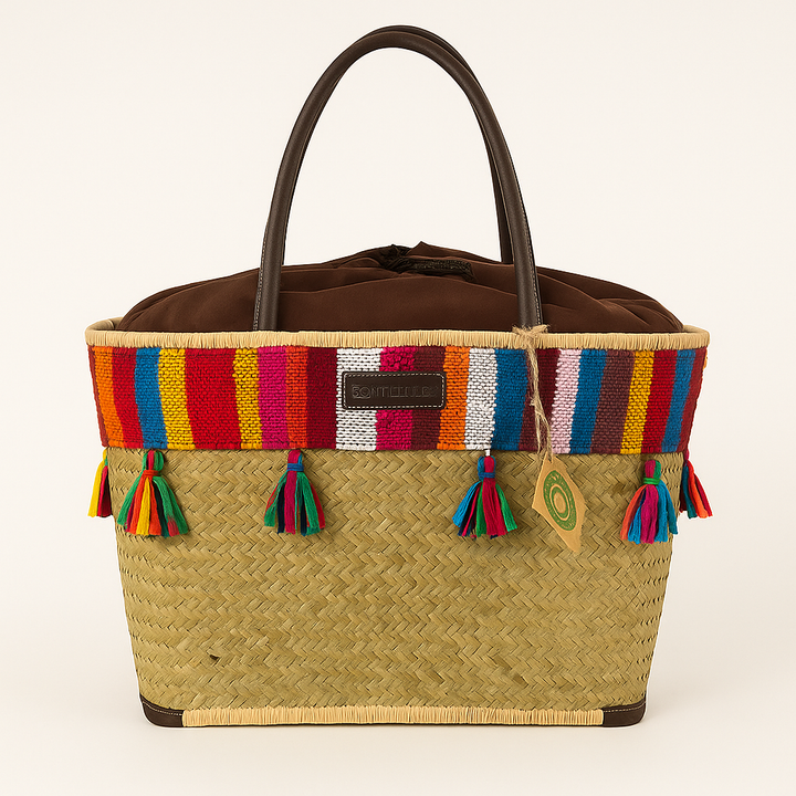 Handgemaakte Penjy mand met leren handvatten