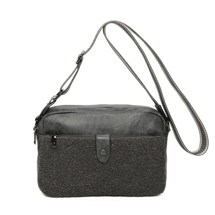 Grijze schoudertas met ritsvakken en stofdetail