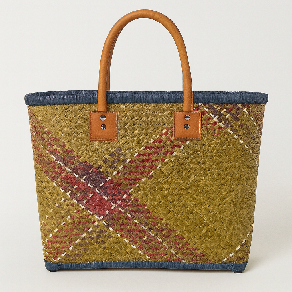 Rieten shopper multicolor xl blauw