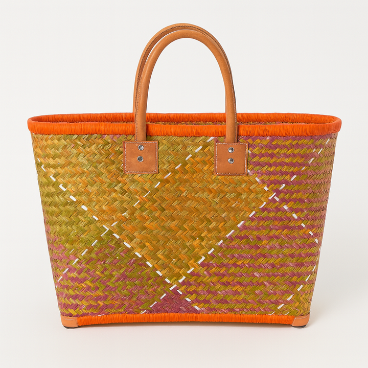 Rieten shopper multicolor xl oranje