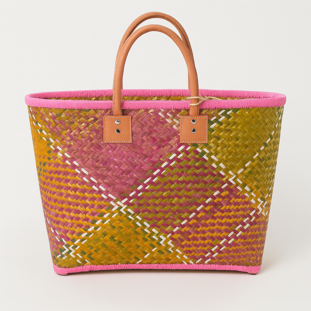 Rieten shopper multicolor xl roze